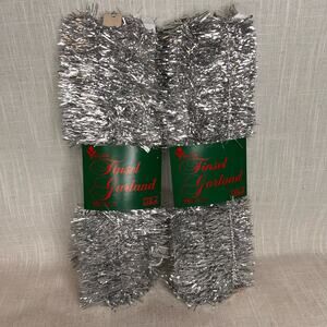 Vintage Youngcraft x2 15 Ft Silver Feather Tinsel Garland 30 Ft Total Christmas